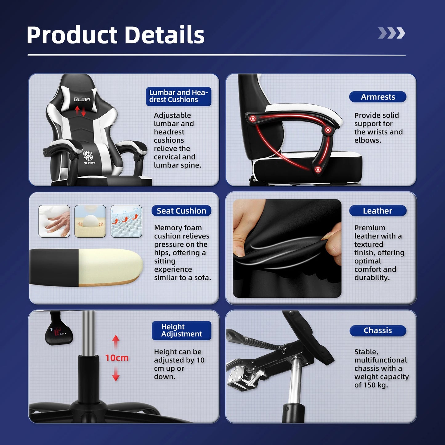 AUTHMIC Ergonomic Gaming Chair High Back Reclining Office Chair with Adjustable Lumbar Support, Headrest, Footrest & PC Gamer Seat