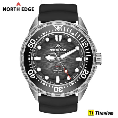 Montre de Plongée Solaire en Titane et Acier Inoxydable Montres à Quartz de Luxe pour Hommes Étanche 300M Autonomie 180+ Jours