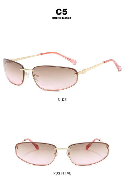 Oval Frameless Y2K Luxury Sunglasses Brand Design High-end Styling Punk Sunglasses Outdoor Retro Personality Sunglasses Women