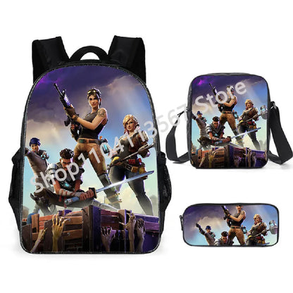 Set de 3 bucăți de ghiozdane Fortnite pentru băieți și fete, cu tematică Battle Royale, seturi de ghiozdane pentru jocuri, rucsacuri pentru jocuri, cadouri școlare