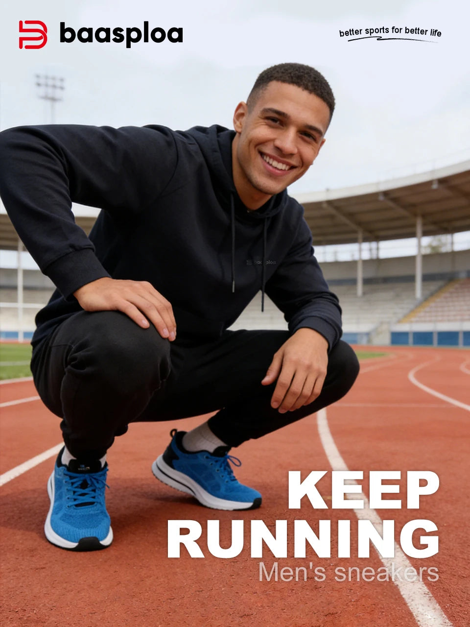 Baasploa Running Shoes Men's New Casual Lightweight Designer Mesh Sneakers Male Outdoor Breathable Lace-Up Sports Walking Shoes