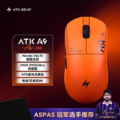 ATK A9 Wireless Gaming Mouse NearLink Technology Ergonomic PAW3395 Tri-Mode Bluetooth Low Latency Esports Mice PC