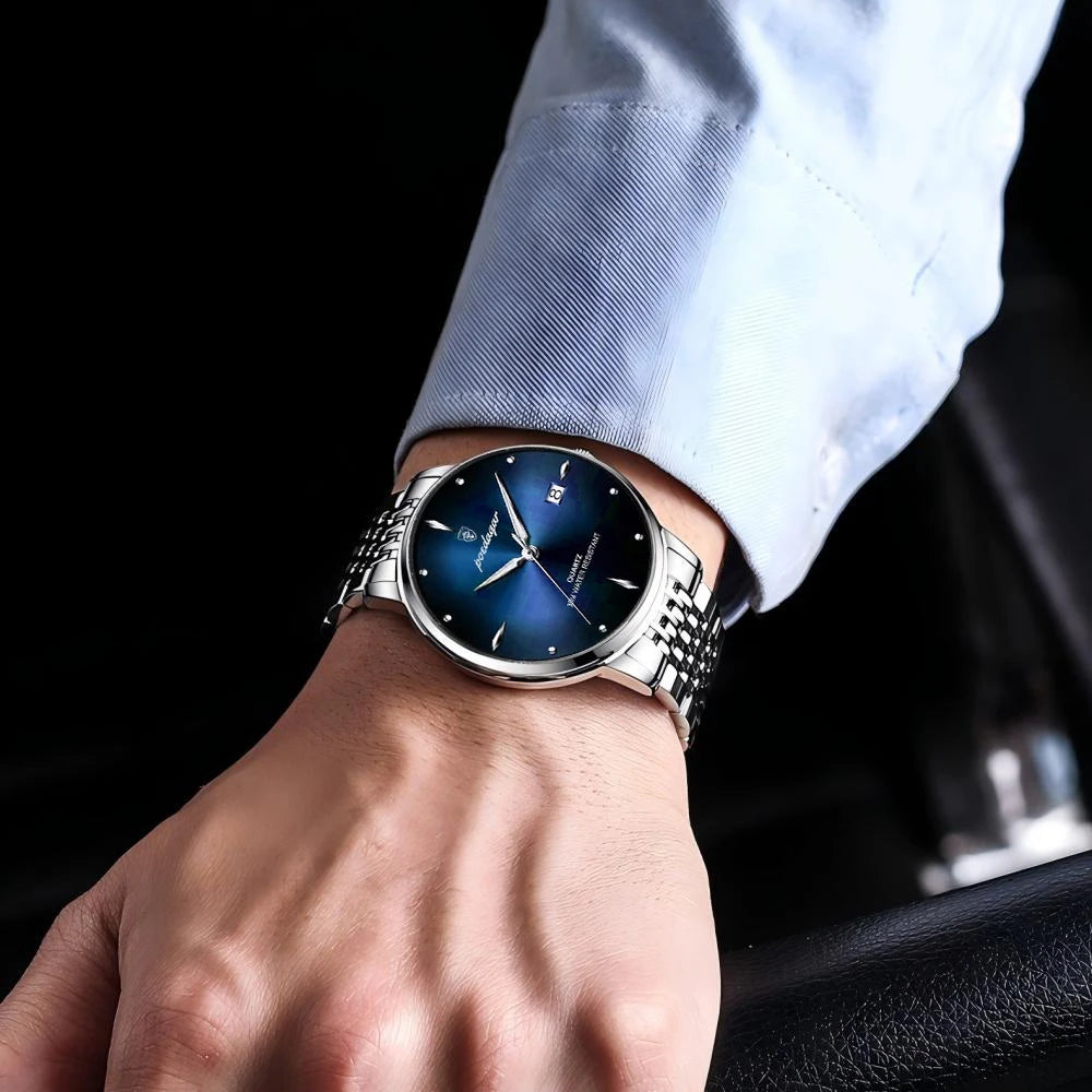 Reloj de hombre POEDAGAR Business de cuarzo, acero inoxidable, resistente al agua, fecha luminosa, reloj de pulsera de lujo informal para hombre