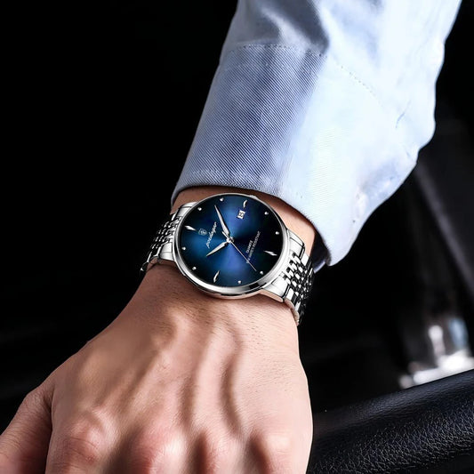 POEDAGAR Business Quartz men’s watch, stainless steel, water-resistant, luminous date display, casual luxury wristwatch for men