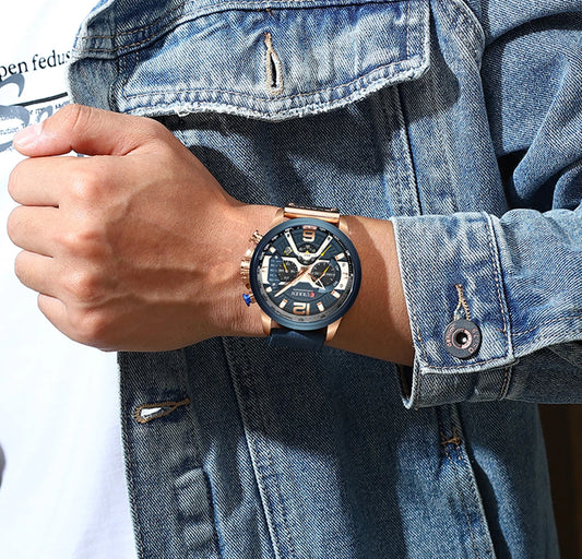 Relógio para homem CURREN 8329 – Estilo desportivo descontraído, design militar, bracelete em pele, cronógrafo na moda, relógio de luxo de grande marca