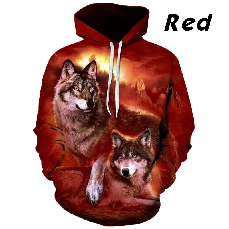 European and American Hot-Sale 3D Printed Wolf Hoodie Fashion Long-Sleeved Cool Pullover Personality Animal Sweatshirt