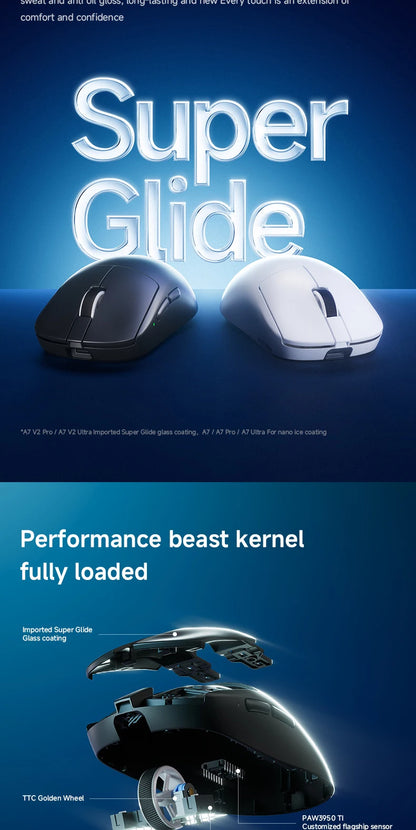 MCHOSE A7 V2 Ultra / Pro lahka brezžična gaming miška z dvojnim 8000Hz, PAW3950 TI, 42000DPI, za PC e-športne igralce