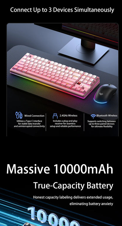 AULA F87 Pro V2 E-Sports Mechanical Keyboard 2.4g/Usb/Bluetooth Hot-Swap RGB Long Battery Life Custom Gasket 5 Layer PC Gaming