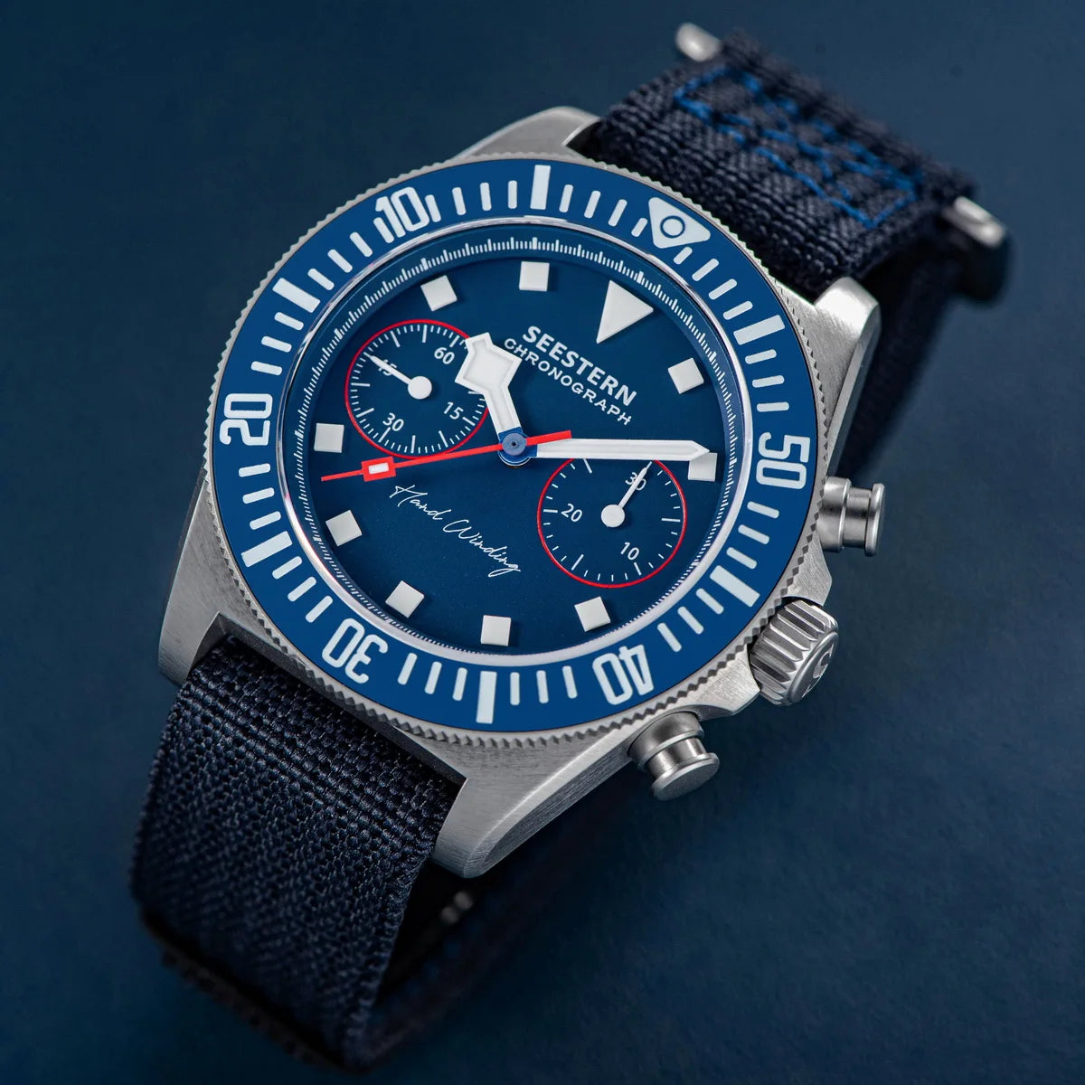 SEESTERN Chronograph Man's Watch Mechanical Tianjin ST1901 Movement Sapphire Wristwatches Nylon Sticker Strap Luminous Skeleton