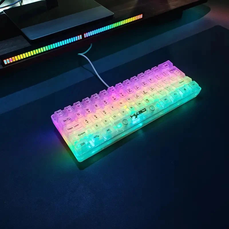 Teclado gaming transparente con cable HXSJ 60%, retroiluminación RGB, ultracompacto, resistente al agua, teclado compacto pequeño de 61 teclas para PC/Mac
