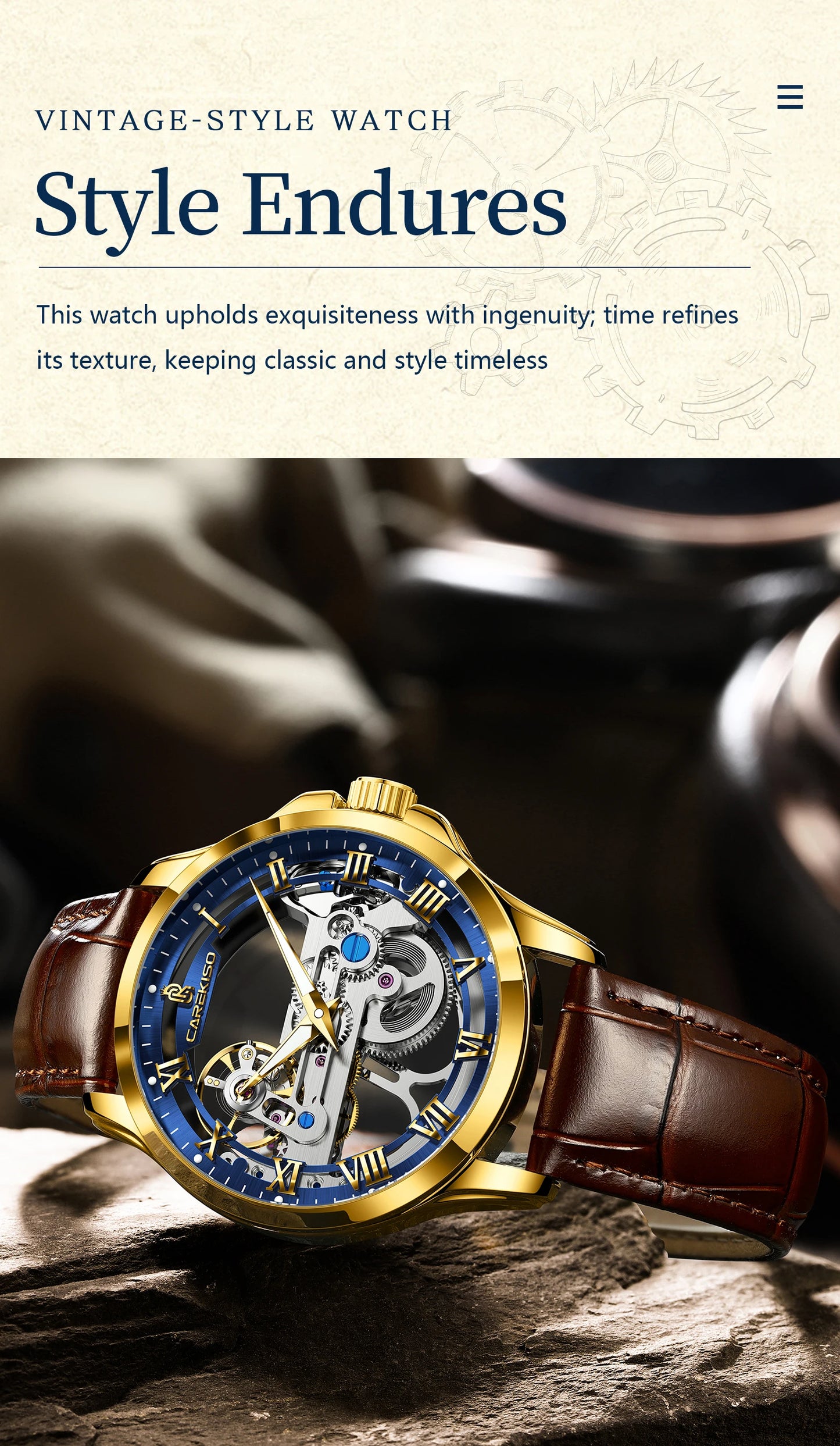 CAREKISO Fashion Men's Watches Original Mechanical Leather Men Clock Waterproof Hollow Tourbillon Automatic Man Watch Reloj Male