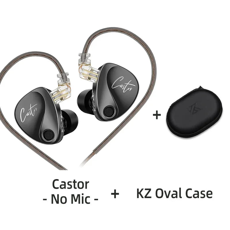 KZ Castor Wired Earbuds HiFi Bass Earphones with Dual Dynamic Drivers, Tunable Balanced Armature In-Ear Headphones, High Resolution Audio Earbuds