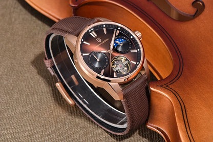 PAGANI DESIGN – Mechanische Luxusuhr für Herren, 41 mm, Saphirglas, Lederarmband, wasserdicht, Pilotenstil, mit Tourbillon und Mondphase