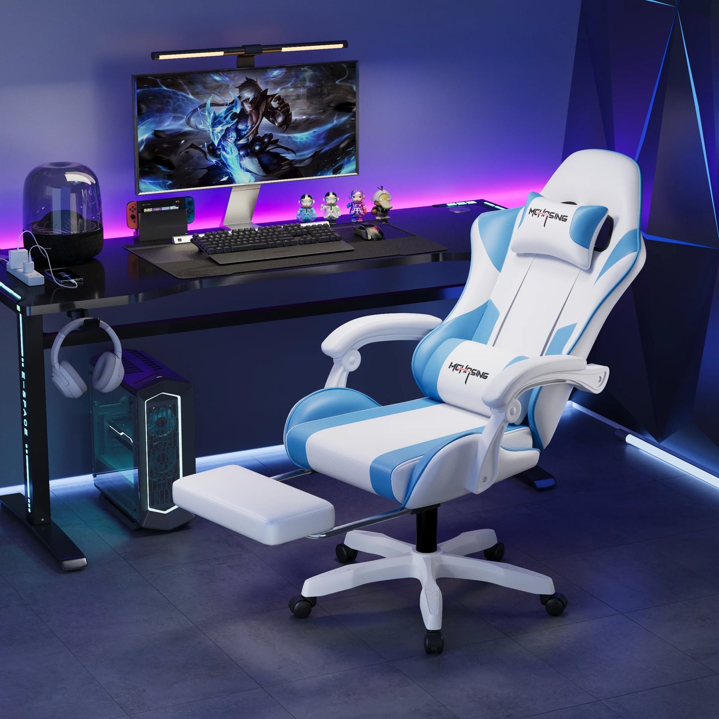 Ergonomiczny, nowoczesny obrotowy fotel gamingowy e-sportowy z kółkami do biura i domu, komputerowy fotel gamingowy w stylu obrotowym
