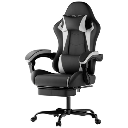 Ergonomic Gaming Chair with Lumbar Support & Headrest, Adjustable Gamer Chair, Reclining PC Office Chair with Footrest for Adults