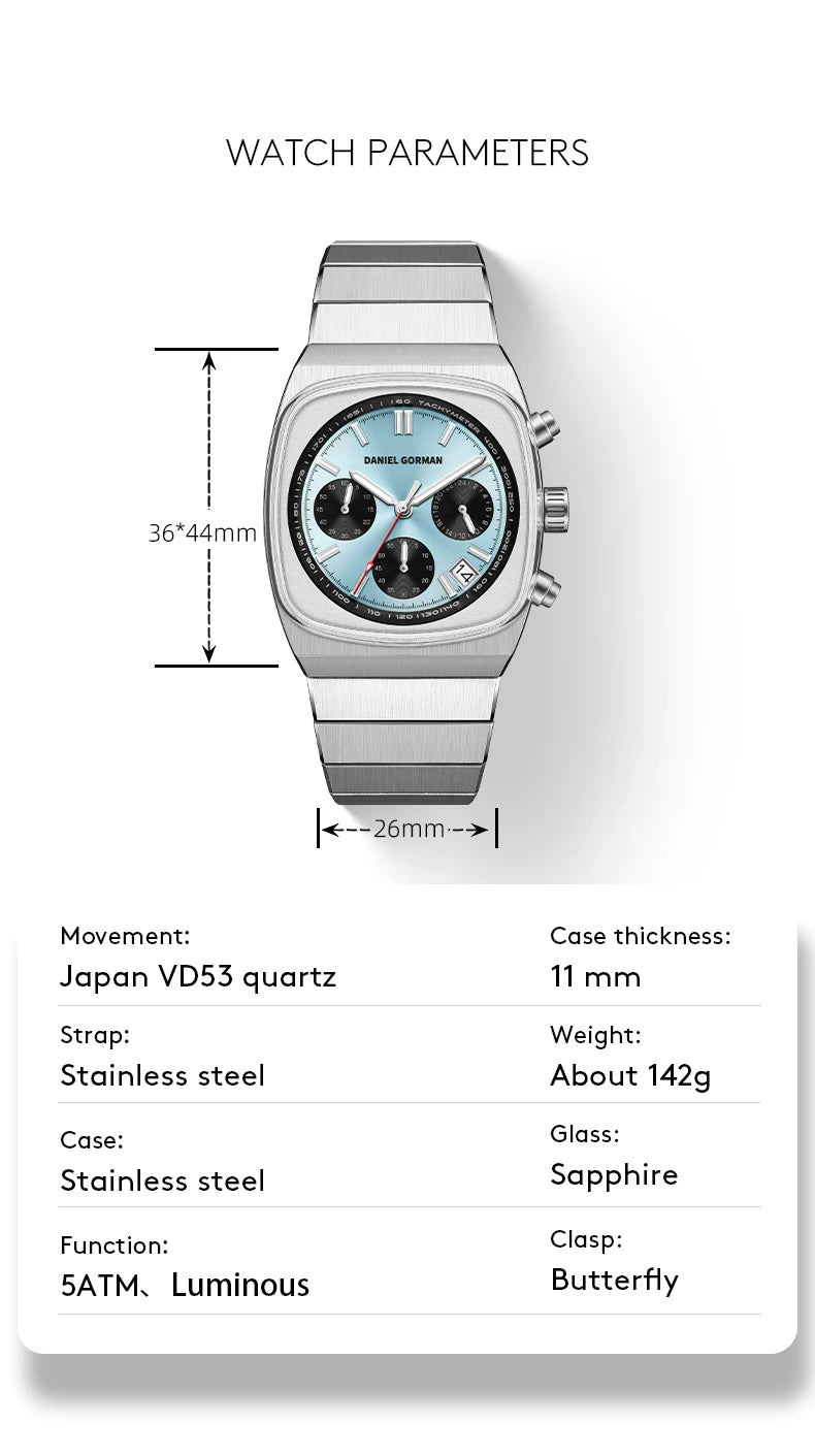 DG9008 Men Watch Original Fashion Brand Quartz Waterproof Luminous Watch For Man Three Small Dial Sport Moon Phase Watch