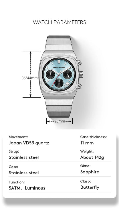 DG9008 Men Watch Original Fashion Brand Quartz Waterproof Luminous Watch For Man Three Small Dial Sport Moon Phase Watch
