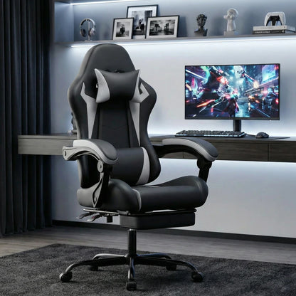 Ergonomic Gaming Chair with Lumbar Support & Headrest, Adjustable Gamer Chair, Reclining PC Office Chair with Footrest for Adults