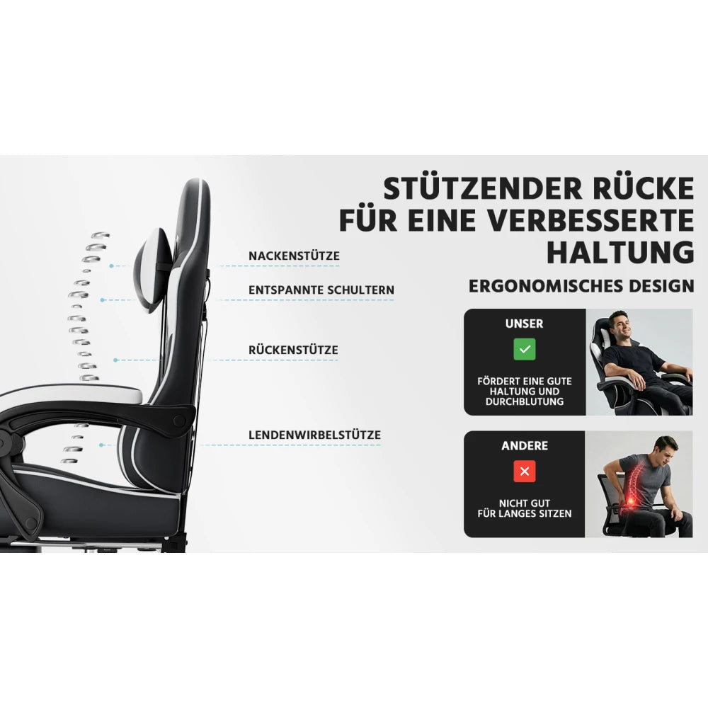 Gaming Chair Ergonomic Gaming Chair with Lumbar Support, Breathable PU Leather Office Chair, Comfortable Computer Chair
