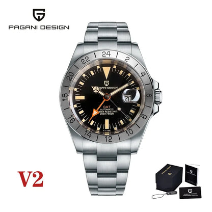 PAGANI DESIGN 2025 New Men's Automatic Mechanical Watch GMT Classic Retro Stainless Steel 200m Water Resistant Men's Wristwatch