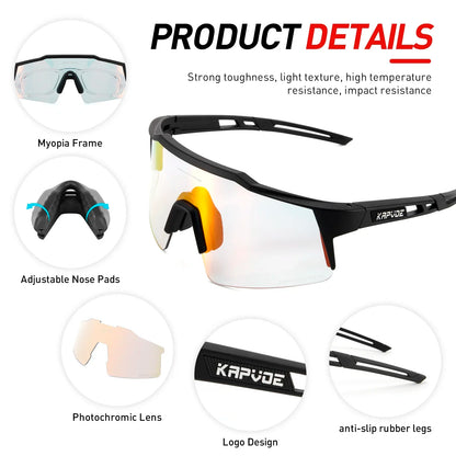 KAPVOE Photochromic Cycling Sunglasses for Men Glasses Fashion Mountain Bicycle Road Speed Cool Goggles Sports MTB Bike Eyewear