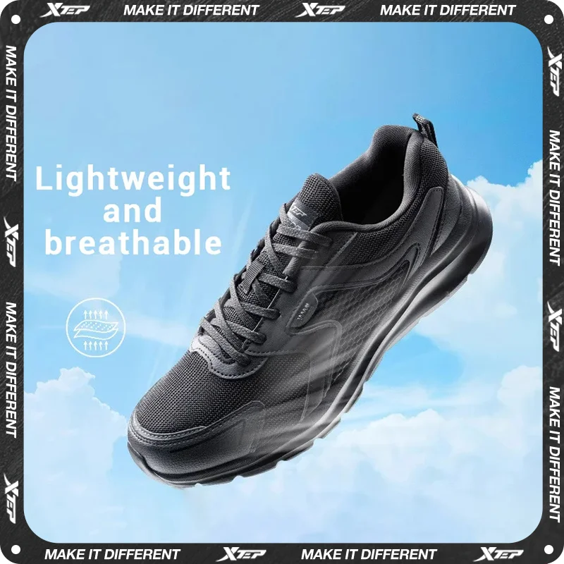 Zapatillas deportivas Xtep para hombre, de malla transpirable, para correr, para maratón de invierno, negras y blancas, zapatillas deportivas para hombre, 879119110110