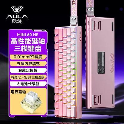 AULA Mini60 HE Magnetic Switch Keyboard RGB Tri Mode Wireless Mechanical Keyboard 8000Hz 0.01mm RT Gaming Keyboard Gamer Gifts