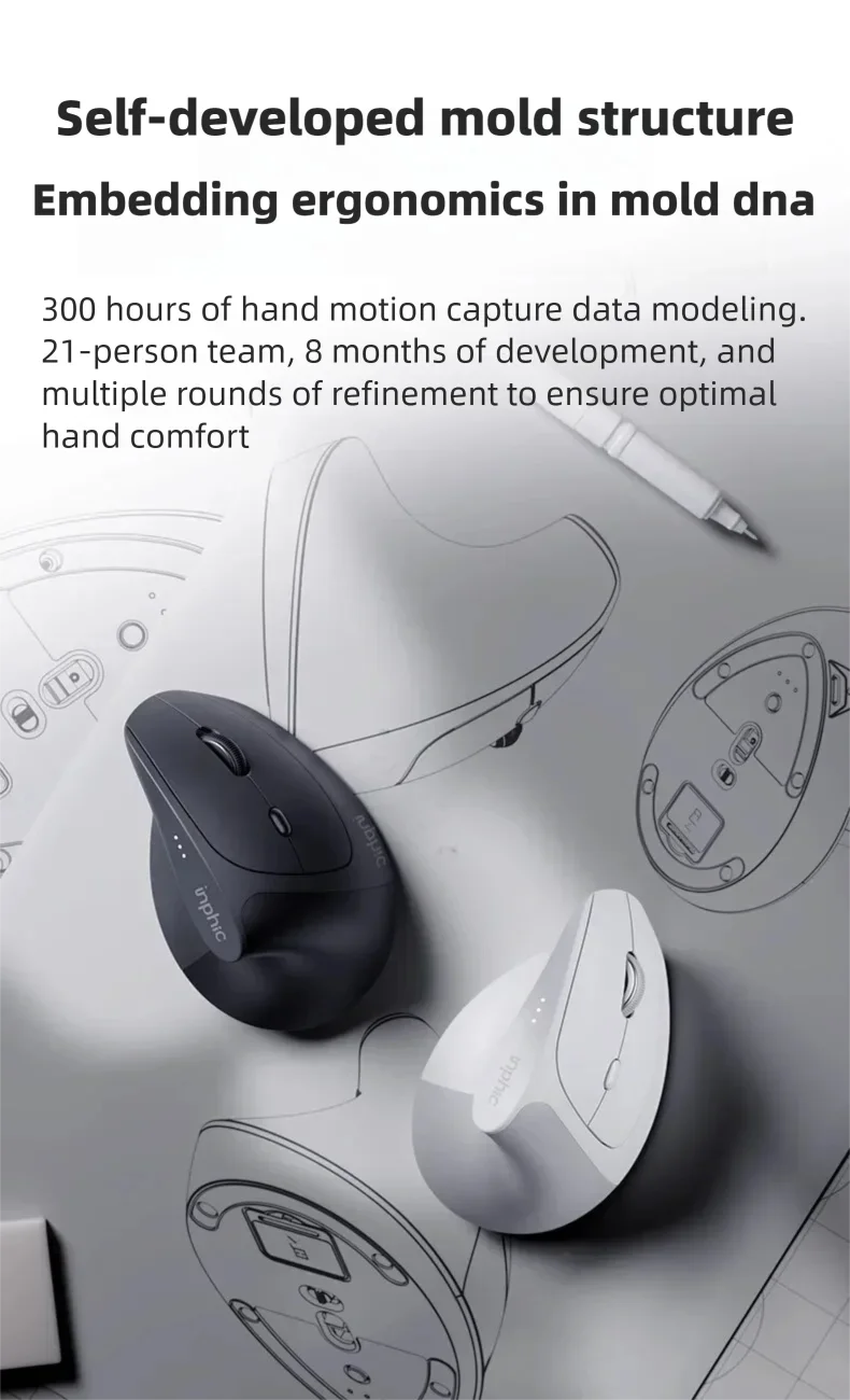 Inphic X9 PRO függőleges vezeték nélküli egér Type-C gyorstöltéssel, ergonomikus, halk irodai egér laptophoz, PC-hez, számítógéphez és gaminghez