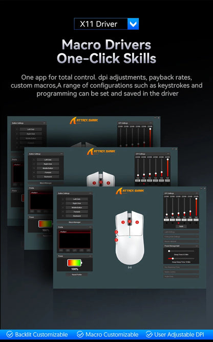 ATTACK SHARK X11SE Wireless Gaming Mouse, Tri-Mode, 63g Superlight With PAW3311 Sensor, 22000 DPI, 300mAh Battery, Dual Driver