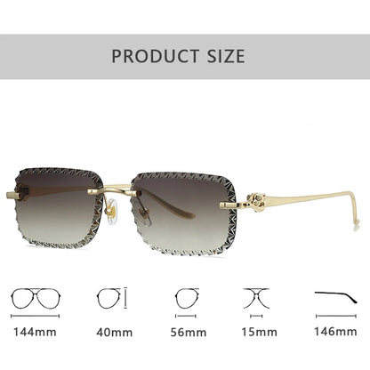 New Fashion Brand Luxury Designer 2026 Sunglasses Women Men Leopard Diamond Cut Rimless Shades Glasses Elegant Trendy Sunglasses