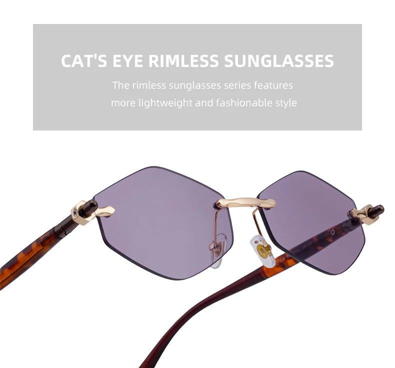 Rimless Polygon Sunglasses Women 2026 Luxury Brand Fashion Retro Sun Glasses Punk Hexagon Eyewear For Lady UV400 Outdoor Shades