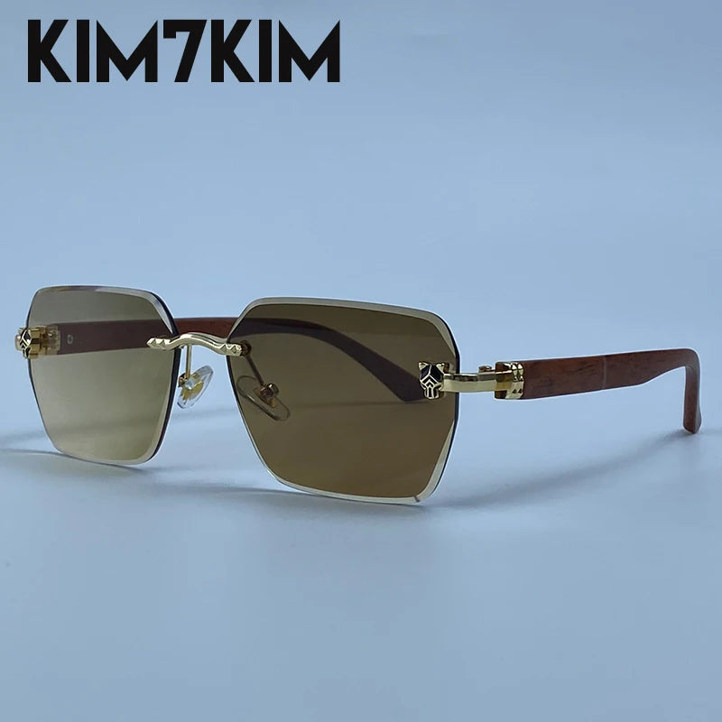 Square Rimless Photochromic Sunglasses Men Vintage Sun Glasses 2026 Luxury Designer Shades Male Cut Lenses Frameless Eyewear