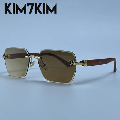 Square Rimless Photochromic Sunglasses Men Vintage Sun Glasses 2026 Luxury Designer Shades Male Cut Lenses Frameless Eyewear