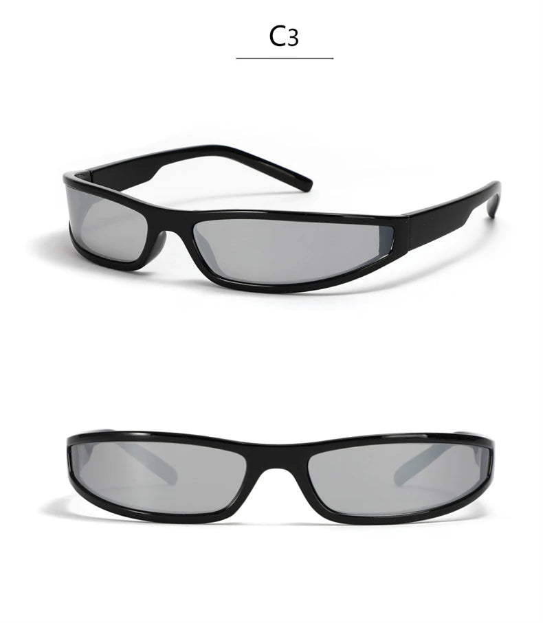Y2k Futuristic Sunglasses Women Men Vintage Small Rectangle Frame Wrap Around Sun Glasses Punk Cool Mirror Eyewear Sports Shades