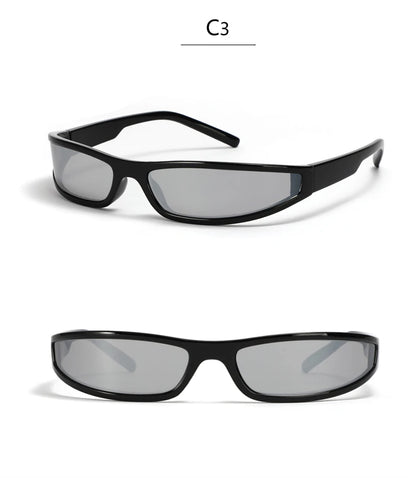 Y2k Futuristic Sunglasses Women Men Vintage Small Rectangle Frame Wrap Around Sun Glasses Punk Cool Mirror Eyewear Sports Shades