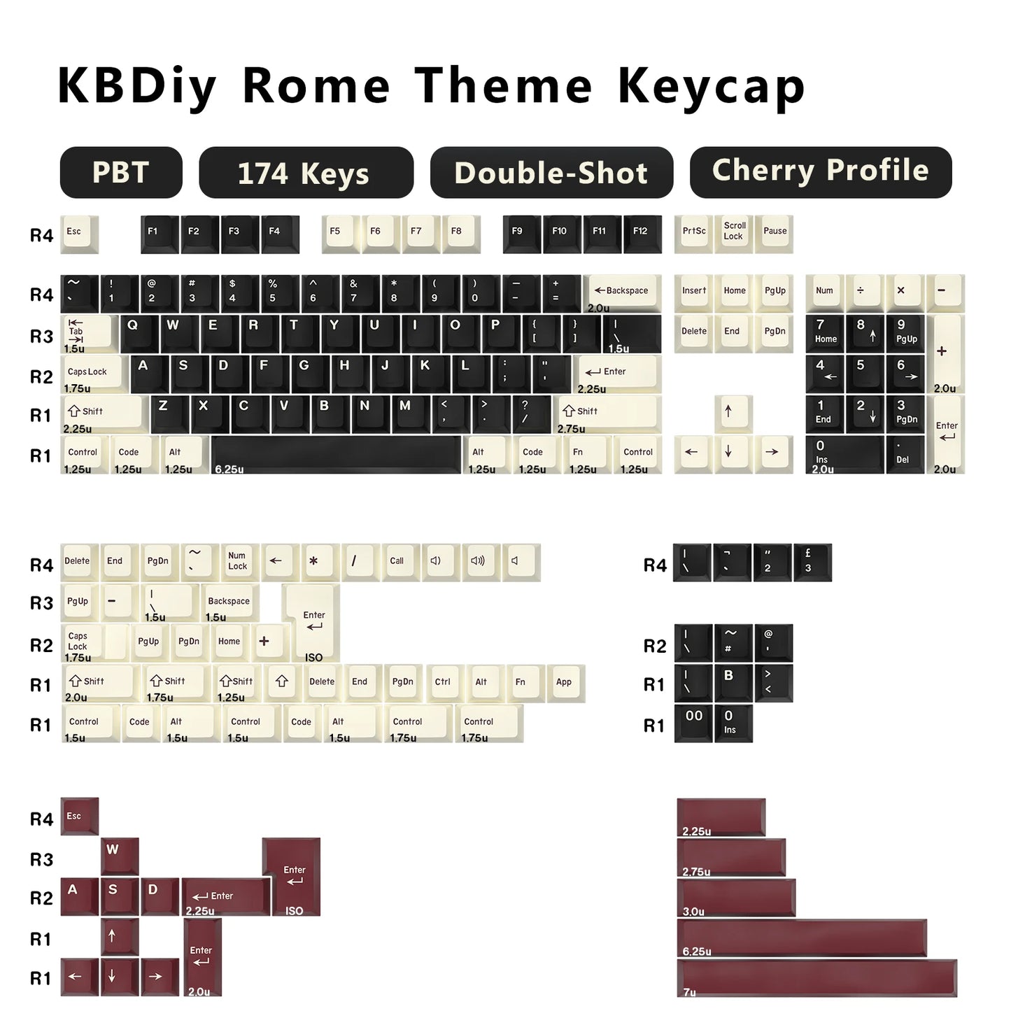 KBDiy 174 Keys/Set PBT GMK Apollo Keycap Double Shot Minimalist ISO Cherry Profile for Game Mechanical Keyboard Keycaps for MX