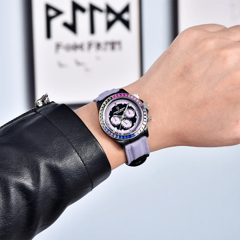 PAGANI DESIGN Luxury Men's Mechanical Watch 40mm Multifunctional timing watch Rainbow Bezel Sapphire Glass Men's Watches PD1732