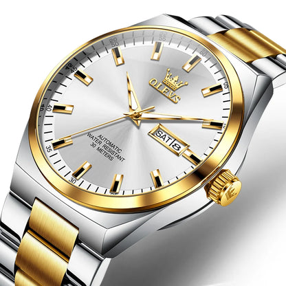 OLEVS Wristwatches Silver Gray Dial Automatic Mechanic Wrist Watch for Men Casual Sports Clock with Luminous relogios masculino