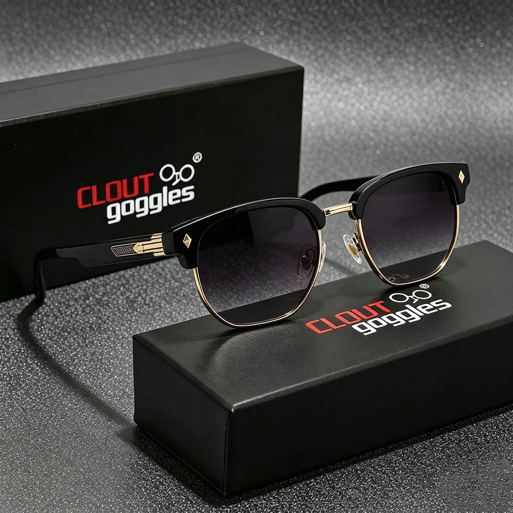 CLOUT GOGGLES Business Sunglasses Male Female Metal Polygon Rivet Half Frame Outdoor Driving Ultraviolet Protection Sun Glasses