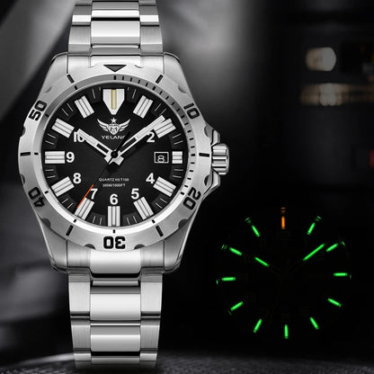 YELANG  V1036 42mm Men Quartz Watch Luminous 10 Years Lithium Movement Rotated Dial 30ATM 300m Waterproof Military Style Watches