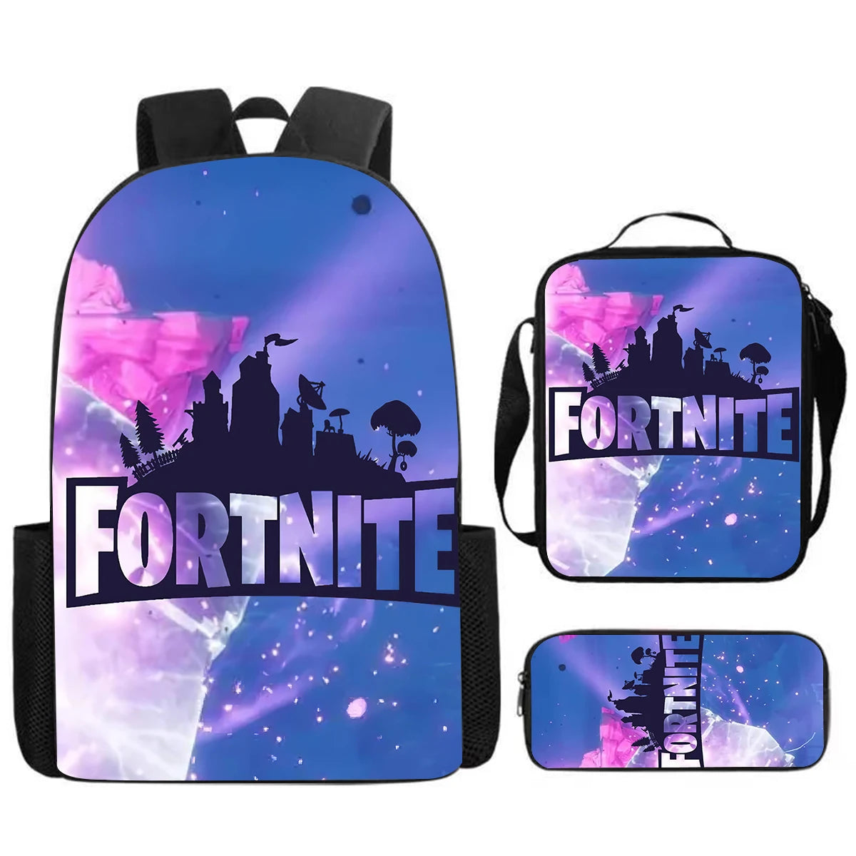Cute Cartoon  3pcs Set School Backpack with Lunch Bag Pencil Case , Large Anime Fortnite Kids School Bags For Boys and Girls