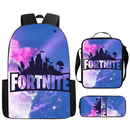 Cute Cartoon  3pcs Set School Backpack with Lunch Bag Pencil Case , Large Anime Fortnite Kids School Bags For Boys and Girls