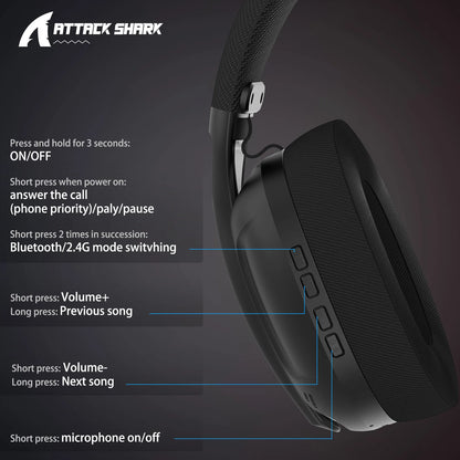 Cuffie gaming ATTACK SHARK L80 ultra leggere 180g – Wireless tri-mode (Bluetooth 5.3 / 2.4G / cablate), audio surround 5.1, driver da 40mm, microfono rimovibile