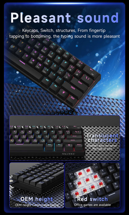 Ajazz NK61 Wired Mechanical Keyboard 60% Mixed Color RGB Hot-Swap 61 Keys Gaming Keyboard Rad Switch for Esports Gamers