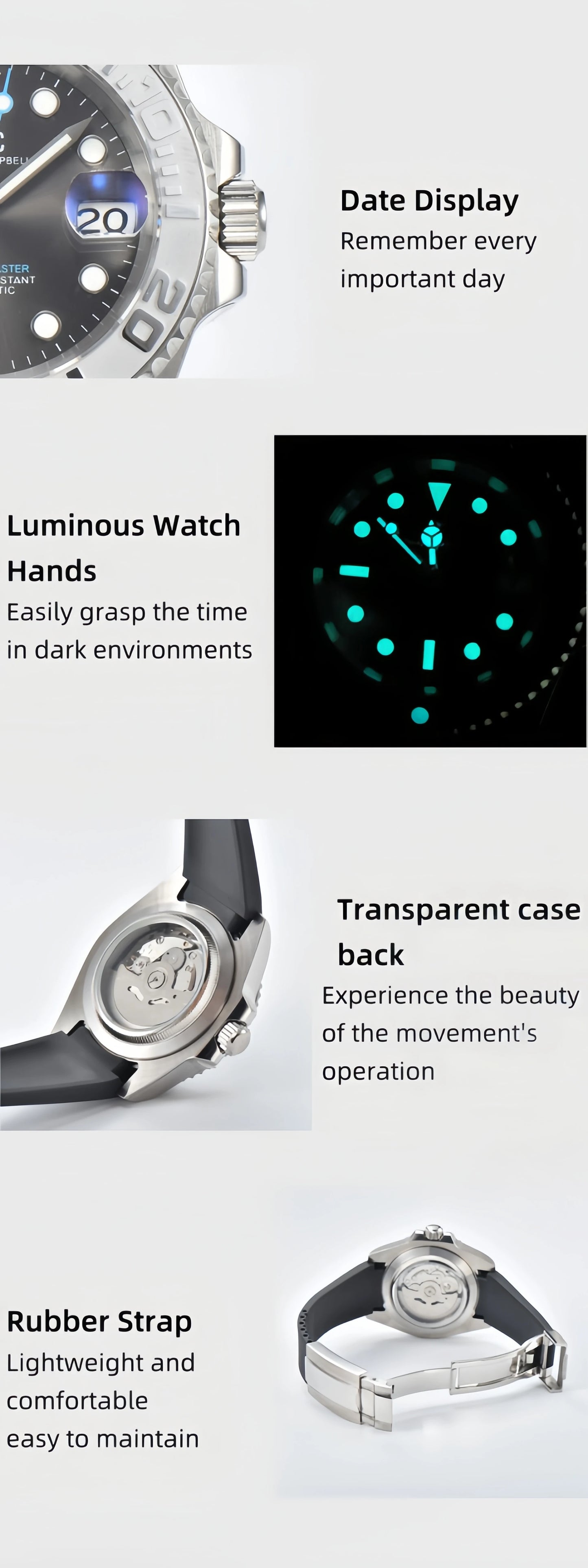 DWAYNE CAMPBELL NH35 Men's Mechanical Watch Waterproof Rubber Band Luminous Sapphire Glass Sport Watch
