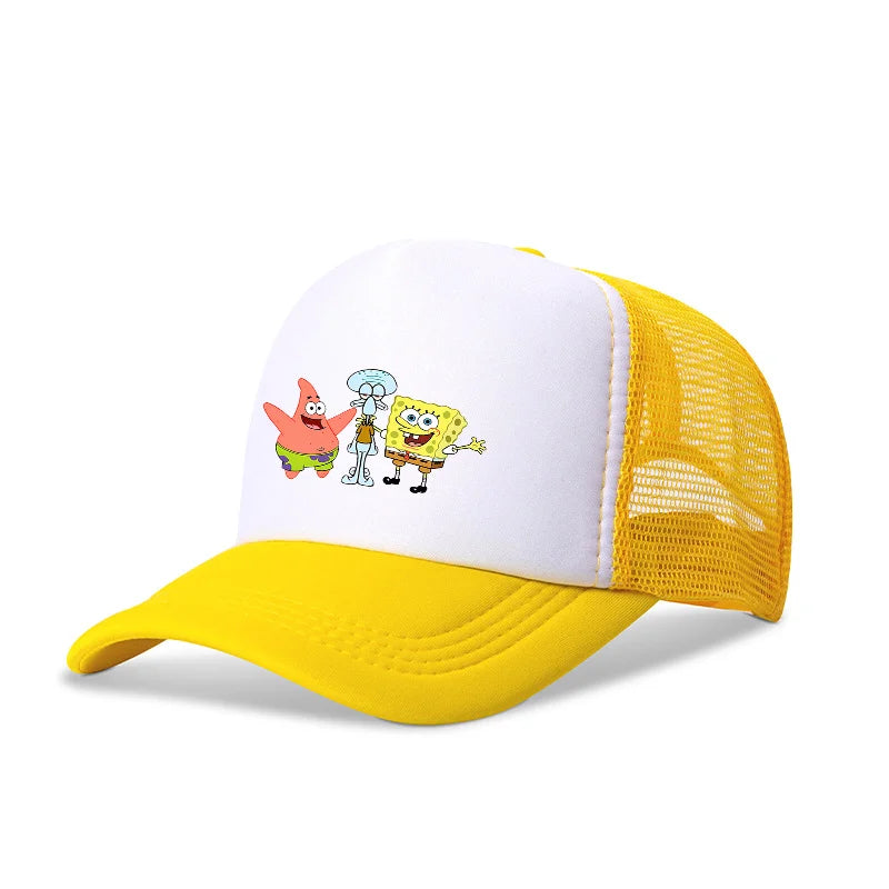 Cute SpongeBobs Baseball Cap Anime Round Role Kids Boy Girl Adult Sport Casual Sunshade Adjustable Movie Cartoon Peaked Mesh Hat