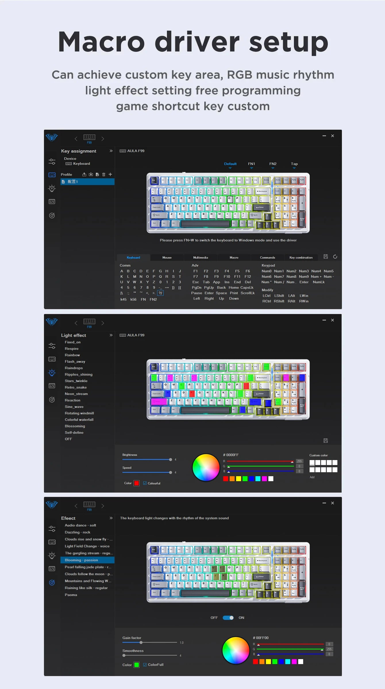 Aula F99 Gaming Mechanical Keyboard Three Mode 2.4g Wireless Bluetooth Wired Hot Swap PBT Gasket RGB For Games Typing 99 Keys