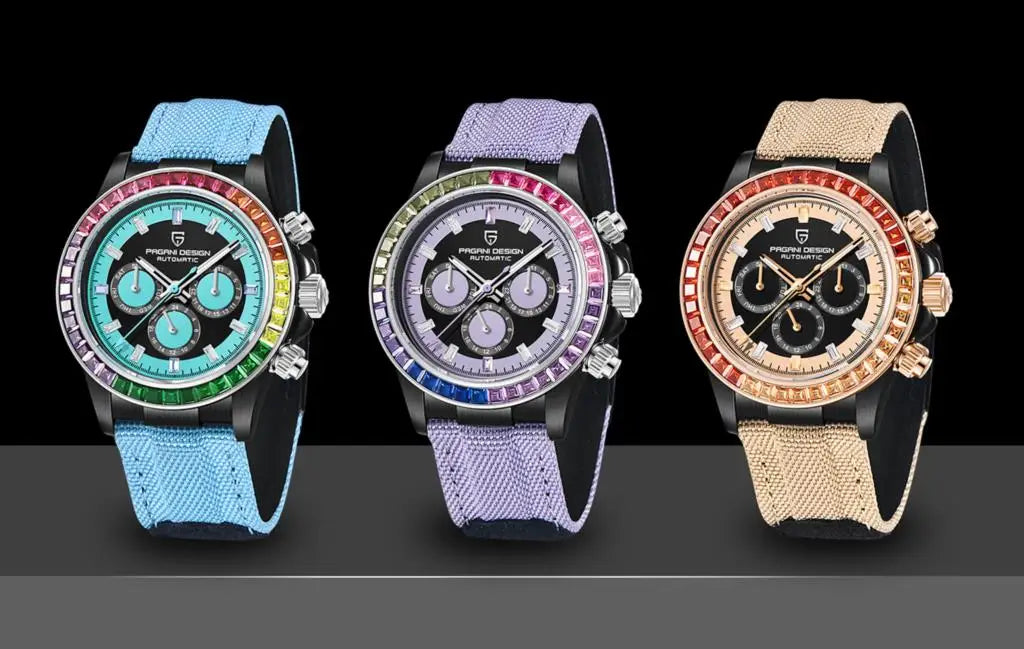PAGANI DESIGN Luxury Men's Mechanical Watch 40mm Multifunctional timing watch Rainbow Bezel Sapphire Glass Men's Watches PD1732
