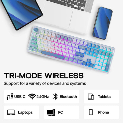 EPOMAKER TH108 100% Full Size Hot-Swap Gasket-Mounted Wired/Bluetooth/2.4Ghz Wireless Mechanical Keyboard with 10000mAh Battery