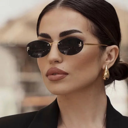 3set Women Fashion Brand Rimless Sunglasses Retro Small Oval Alloy Elegant Gradient Sun Glasses Outdoor Travel Shades Glasses